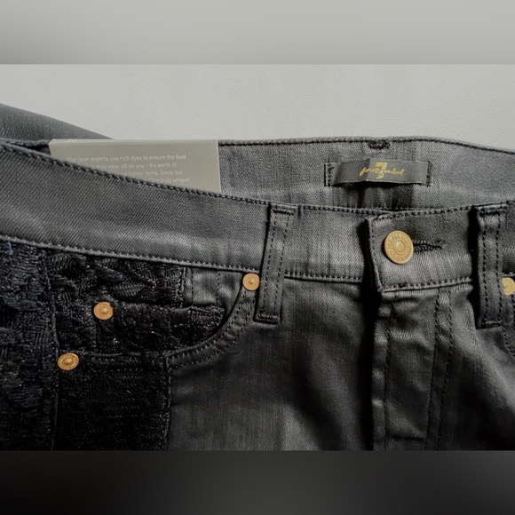 Women's 7 For All Mankind Lace and Coated In Black Jeans - Picture 9 of 10